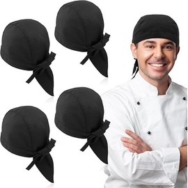 ZMDMAH 4 Pieces Chef's Hat Men Women Chef Hat Adjustable Chef Hat Unisex Kitchen Hat Pirate Hat Made of Cotton, Chef Headwear Chef Costume for Restaurants, Bakers, Hotels, black