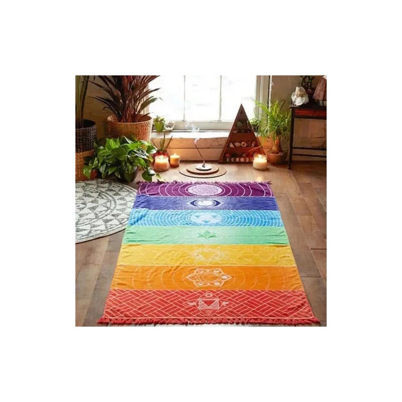 Deluxe Tela 7 Chakras Alfombrilla Yoga Meditación Manta Decoración