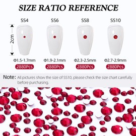 Meibite Siam Flatback Rhinestones, Glass Rhinestones for Nail Art and Craft, Glue Fix, Loose Crystal Gemstones(Siam, SS10, 2880pcs, 2.7-2.8mm)