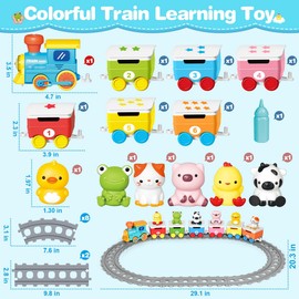 Learning Toy for Toddlers 1-3, Ideal Birthday Xmas Gifts for 1,2,3 Years Old Boy Girl, Counting, Matching & Sorting Montessori Train Toy with 6 Animals Finger Puppets, Toys Trains with Lights & Sounds