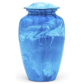 Eternal Harmony Cremation Urn for Human Ashes | Memorial Urn Carefully Handcrafted with Elegant Finishes to Honor Your Loved One | Adult Urn Large Size with Beautiful Velvet Bag (Blue, Blue Milo)