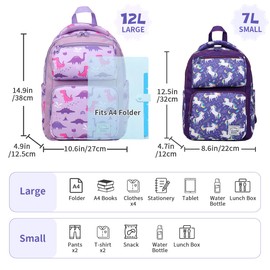VASCHY Toddler Backpack for Girls, Kids Cute Kindergarten Daycare Children's Rucksack 7L Small School Bag for Travel Purple Unicorn