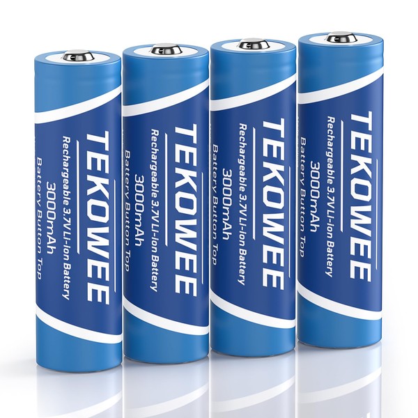 TEKOWEE 4 Pack 18650 Rechargeable Battery Button Top 3000mAh High