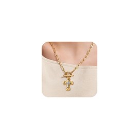 SERYNOW Chunky Hammered Cross Necklace for Women Men - Mixed Metal Religious Christian Statement Cross Pendant Jewelry Gift for Her