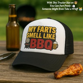 QZATZOC Funny Trucker Hat – My Farts Smell Like BBQ Mesh Baseball Cap, Snapback Adjustable, Lightweight & Breathable Black