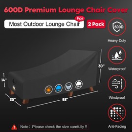 Zettum Outdoor Lounge Chair Cover 2 Pack - Waterproof Patio Chaise Lounge Chair Cover, 600D Heavy Duty Outdoor Seating Cover for Pool Lounge Chair, Lawn Bench Furniture 68 x 30 x 30 Inch