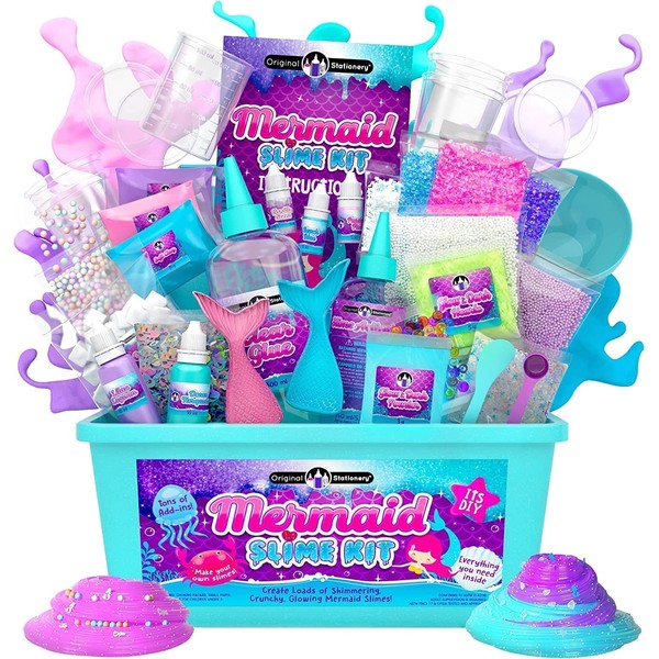 Original Stationery Mermaid Slime for Girls, 35 Pieces to Make DIY Glow in The Dark Slime with Glitter Slime Add Ins, Mermaid Gifts for Girls 9-12