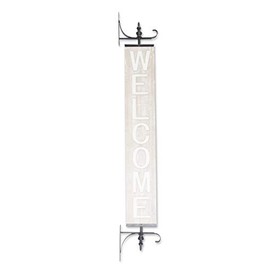 K&K Interiors 16629A 48.25 Inch White Wash Vertical Welcome Sign on Black Metal Bracket