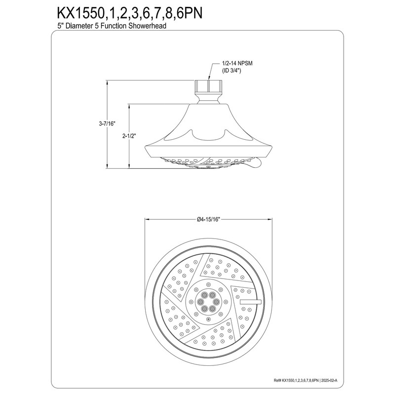 Kingston Brass KX1550 Vilbosch 5-Inch Round 5-Function ABS Shower Head