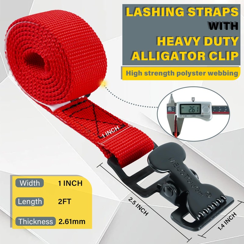 MELOTOUGH 4Pk 1" x 2ft Lashing Strap with Alligator Thumb