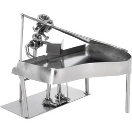 BRUBAKER Screw Figure Pianist with Grand Piano - Handcrafted Iron Figure Metal Man Piano Player - Metal Figure Piano Decoration Gift for Musician