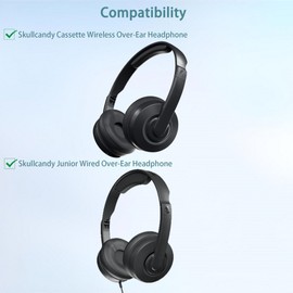 Cassette Ear Pads, HAIZEEN Ear Pads Compatible with Skullcandy Cassette Wireless/Junior Wired Over-Ear Headphones, Ear Pads Replacement Cushions (Breathable Leather/Durable Fabric)