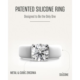 Rinfit Silicone Ring with Stone - Round Cut Cubic Zirconia Solitaire Engagement Ring for Women - Rubber Wedding Bands - White/Silver - Size 4