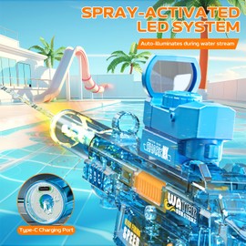 Electric Water Gun for Adults Kids, Automatic Squirt Watergun Pistol with Led Lights, Summer Outdoor Pool Beach Party Toys, UMP45 Blue