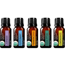 Premium USDA Organic Essential Oils Set - 100% Pure Natural Undiluted, for Aromatherapy Diffuser, 5x10ml