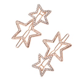 2Pcs Hollow Star Hair Clips, Non-Slip Metal Geometric Hairpin, Elegant Rhinestone Hair Barrettes for Women Lady Girls Styling Hair Accessories (Golden)