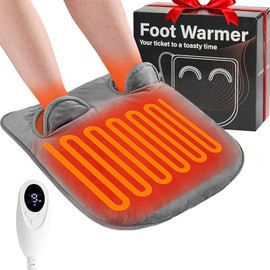 Electric Heated Foot Warmer Double Sided Feet Warmers for Women Men,Foot Warmer Under Desk,9Levels 4Timers,Heating Pad Leg,Back,Bed,Office Fast Heat Auto Shut Off Machine Washable,Grey