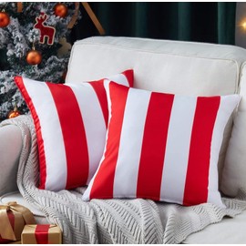SK Studio Pack of 2 Outdoor Cushions Weatherproof Waves Striped Cushion Cover Sofa Cushion Decorative for Garden Sofa Living Room Bed Stripes Red 45 x 45 cm