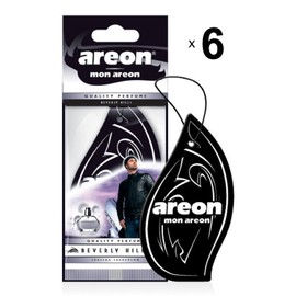 AREON Mon Auto Lufterfrischer Beverly Hills Schwarz Duft Anhänger Hängend Aufhängen Spiegel Autoduft Pappe 2D Wohnung (Set Pack x 6)