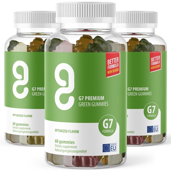 Green Gummies G7 Plus Gummy Bears - 60 Pieces Contents per Tin | Fruit Gummies | Natural Plant Flavour | 3 Tins