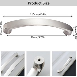 Pack of 10 Furniture Handles, Cabinet Handles, Silver with 20 Screws, Drawer Handles, Kitchen Handles, 96 mm Hole Spacing, Modern Kitchen Handles Made of Aluminium Alloy, Ideal for Kitchen, Bedroom,