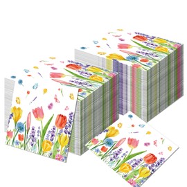 OXYLIPO 120Pcs Spring Flower Paper Napkins Wildflowers Disposable Lunch Dinner Paper Napkin Set for Garden Party Birthday Baby Shower Dinner Picnic Party Tableware Decor Supplies,6.5 * 6.5 Inch 6