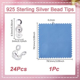 GOMAKERER Pack of 24 925 Sterling Silver Bead Tips, Crimping Tips, Beads, Open Clamshell Knot Covers, Foldable Bead Tips, Small Hole End Cap for Jewellery Making