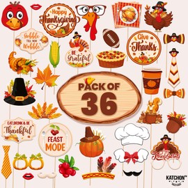KatchOn, Happy Thanksgiving Photo Booth Props - Pack of 36 | Thanksgiving Props for Thanksgiving Party Decorations | Fall Selfie Props, Fall Festival Decorations | Thanksgiving Decorations Indoor