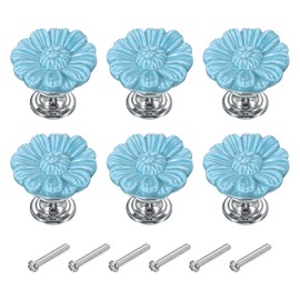 PATIKIL Vintage Floral Knobs 1-5/16", 6 Pcs Ceramic Round Drawer Knobs Dresser Knobs Door Hardware Pull Handles with Screw for Kitchen Bathroom Cupboard Wardrobe, Blue