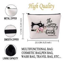 JXGZSO Sewing Makeup Bag Sewing Machine Gift She Works Willingly With Her Hands Proverbs 31:13 Funny Quilting Gift (Proverbs 31:13 bag)