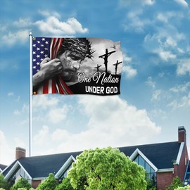 One Nation Under God Flag 3x5 Double Sided Christian Jesus American Flags for Outside, Heavy Duty 3Ply American Flag with Jesus Christ On It for Outdoor House Yard Faith Patriotic Banner Sign Decor