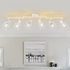 WILON Track Lighting Fixtures, 6 Light Kit Flush Mount Ceiling Spotlight, White Kitchen Light, Flexibly Rotatable Head, E26 Base
