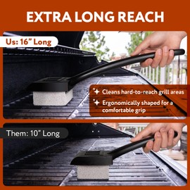 Pumice Grill Stone Cleaning Block Scraper w/XL Handle and 3 Grill Bricks - Heavy Duty Pumice Grill Cleaning Block for Flattop Grills or Grated Grill Cleaner - Pumice Stone for Grill Cleaning Set