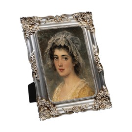FJXMFRAME Silver Picture Frame 5x7 Vintage Victorian Picture Frame Antique Ornate Baroque for Tabletop or Wall Hanging Small with Glass Front