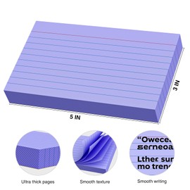 250 Count Index Cards 3x5 Inch 180gsm, Purple Color Flash Card (50 Sheets Each), Heavy Weight Note Taking for Students, Teachers, Professionals, Study Note Cards for Office, Home School