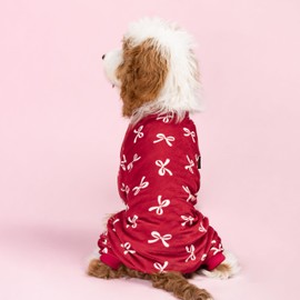 Fitwarm - Pijama con lazo para perro, ropa cálida para perros pequeños y niñas, overol de forro polar con pies, rojo borgoña, blanco, XL