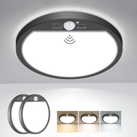 slochi 2 Stück LED Deckenleuchte mit Bewegungsmelder Innen, 15W 1500LM Deckenlampe mit Bewegungssensor, 3000K/4000K/6500K, 22cm Rund Sensor Licht für Flur Treppe Küche Balkon Garage(Schwarz)