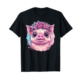 Adorable Piglet With Rose Flower Crown T-Shirt