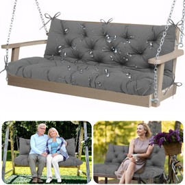 Mokoey Extra Thick 5" Porch Swing Cushions 2-3 Seater Replacement Dark Gray Waterproof 48 inch x 40 Bench Cushions with Backrest & 8 Ties Swing Cushions for Outdoor Furniture Patio