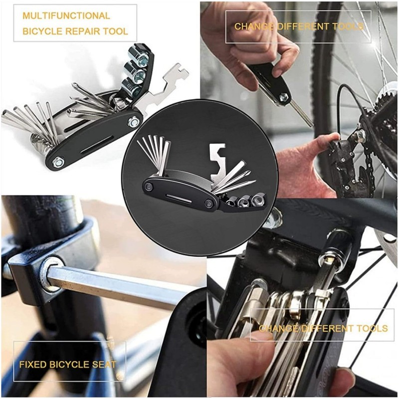 Bicycle Tool, Portable, Multi-Tool, Portable, 16-in-1 Tool Set, Allen Wrench,