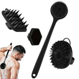 4 Pcs Cepillo Corporal de SiliconaSilicone ScrubberCepillo de Baño Corto