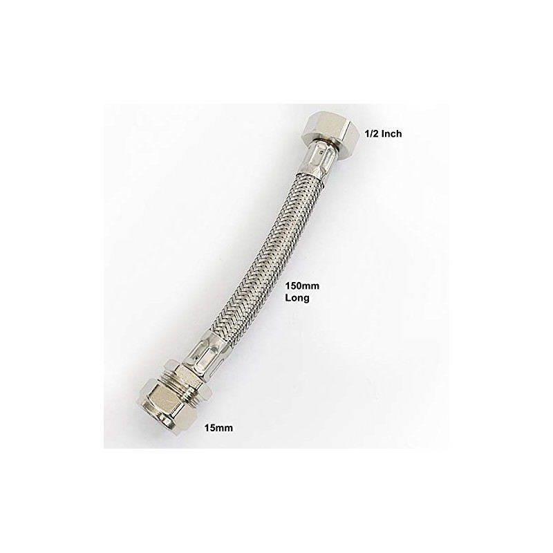 15mm x 1/2" BSP Short Flexible Braided Tap & Inlet