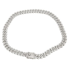 19.7in Necklace Rhombus Full Rhinestones Cool Double Layered Chain Necklace for Men Women Silver