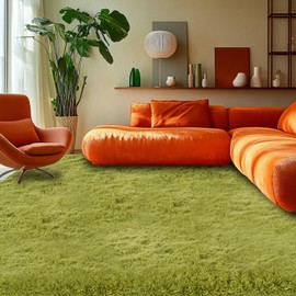Green Grass Area Rugs for Bedroom: 5x8 Fluffy Shag Carpet for Living Room-Fuzzy Furry Plush Soft Kids Girls Shaggy Bedside Indoor Floor Rug for Teen Dorm Home Decor Aesthetic (Lawn Green,5x8 Feet)