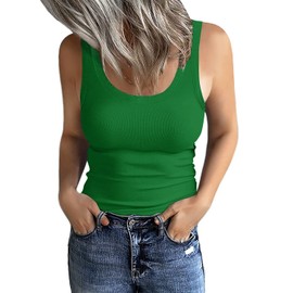 GEMBERA Women's Sleeveless Scoop Neck Ribbed Tank Tops Fitted Basic Cami Tee Shirts(Forest Green,XL)