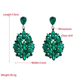 Big Rhinestone Dangle Drop Earrings for Women Girls Shiny Long Crystal Cluster Chandelier Teardrop Statement Earring Elegant Dress Accessories Retro Art Deco Wedding Cocktail Party Jewelry (Green)