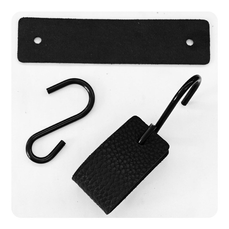 4Pcs Multifunctional S-Hooks with Leather Loop, Black Zinc Alloy S