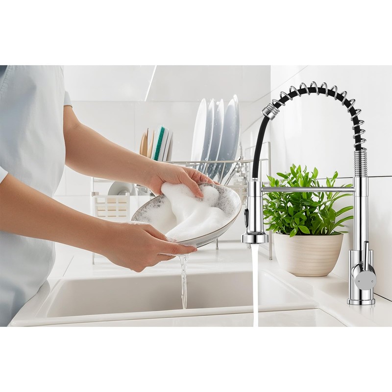 KHQF Kitchen Faucet with Pull Down Sprayer,Commercial Single Handle Stainless