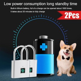 2 Pcs Mini Smart Fingerprint Pet Padlock, Advanced Pet Security Door Locks with Fingerprint Identification - Pet Theft Protection, Convenient Keyless Entry, Long-lasting USB Rechargeable Battery Life - Perfect for protecting pet suitcases and luggage - C
