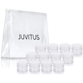 Clear Thick Wall Acrylic Travel Refillable Pot Container Jar with White Foam Lined Lid - .50 oz / 15 ml (12 pack) + Travel Bag for Samples, Balms, Makeup and Cosmetics, Salves, Airtight